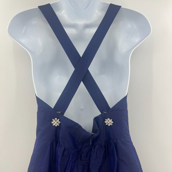 Lula Kate Deep Blue 100% Silk Cross Back Embellished Dress Women's 8 - Picture 7 of 9